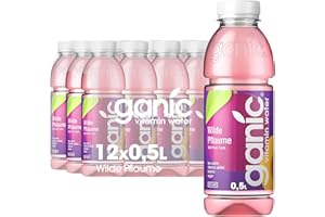 ‎GANIC ganic Vitaminwasser Wilde Pflaume – 12 x 0,5 L PET-Flaschen – Vitamin Booster mit zarter Pflaumennote – 100 % natürlich, vegan, isotonisch & kalorienarm – ohne Konservierungsstoffe & Allergene