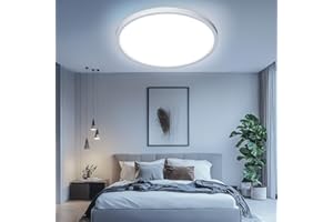 Kuwork Plafones Led Techo Dormitorio, Lampara Techo Cocina 48W, IP44 Impermeable Lampara para Baño Sala Balcón, 6500K Blanco Frío, Ø40 cm