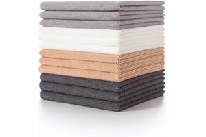 Lumimi Cleaning Cloth 12 Piece Microfiber Ultrafine Very Thick Wiping Drying Well Durable Reusable Multicolored Size 15" x 15" Beige White Light Grey, Pack of 12