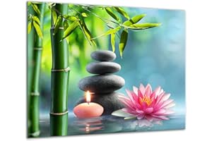 TMK ARTDEKO TMK - Placa protectora de vitrocerámica 60 x 52 cm 1 pieza cocina eléctrica universal para inducción protección contra salpicaduras tabla de cortar de vidrio templado como decoración, bambu flores