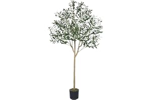 CQURE 5FT Artificial Olive Tree, Tall Faux Olive Tree Indoor Potted Fake Olive Plant with Natural Wood Trunk and Lifelike Fruits for Home Office Living Room Bedroom Decor