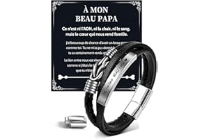 MANVEN Cadeau Papa Beau Papa Bracelet en Cuir Fête des Pères Anniversaire Noël Homme Bijoux Idee Cadeau Original