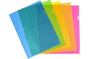 Viquel - 10 Pochettes coin transparentes - Pochette plastique ouverture en coin - Assortiment de 5 couleurs fluo