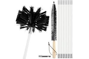 WIVMYPOG Kit de brosse de cheminée, kit de nettoyage pour aération, 1 tête de brosse en nylon avec 9 tiges flexibles de 410 mm, 1 longue brosse pour cheminée, sèche-linge, tuyau d'évacuation des eaux usées,