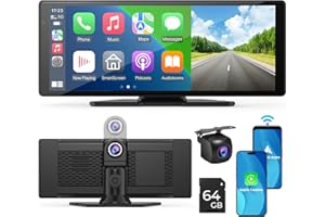 Aphqua 10,26-calowe samochodowe stereo do Apple Carplay i Android Auto, ekran Car Play z kamerą samochodową 2,5K z przodu i z tyłu, nagrywanie w pętli/nawigacja GPS/Mirror Link/FM/AUX/Bluetooth/64G TF