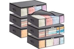 Lifewit Contenedores de Almacenaje para Debajo de la Cama, Pack de 6 Arcones para Guardar Ropa con Ventana Transparente Frontal, Organizadores de Armarios para Toallas, Ropa, Mantas, Gris