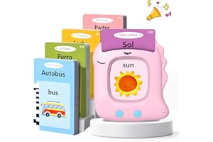 VISATOR Tarjetas Flash Parlantes Juguetes Educativos para Niños 2+ Años 112 Hojas 224 Palabras Tarjetas Parlantes Juguetes de Aprendizaje Talking Flash Card, Español/Inglesas/Bilingüe (Rosa)