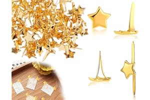 Lhbwhiz 200 Stück Musterklammern,Metall Musterbeutelklammern,Klein Verschluss Sterne Briefklammern,Pentagrammförmig verschlüsse Brads,für DIY Bastel Scrapbooking Papier Befestigung(Gold)