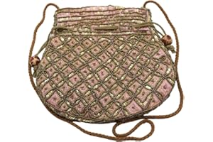 ELEVANTY Bombonera Hindú - Bolso de mano elegante, casual y fiesta. Cartera de mano - Saco de hombro. Hilo dorado y bordado de lentejuelas y abalorios.