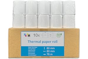 UNIVERS GRAPHIQUE 10 Bobine Papier Thermique SANS BISPHÉNOL 80 x 80 x 12 mm SANS BISPHÉNOL A rouleaux thermique 80x80x12 pour ticket de caisse imprimante thermique caisse enregistreuse thermique au norme CEE