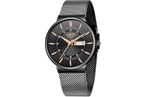 LIGE Uhr Herren | Wasserdicht Edelstahl Vintage Analog Armbanduhren Business Quarz Schwarz Edelstahlband Herrenuhr Datumsanzeige Klassisch Einfach Watches for Men - Geschenk für Männer