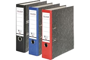 ‎FALKEN Falken 3er Pack Recycling-Ordner Wolkenmarmor, Made in Germany, 8 cm breit DIN A4 farbig sortiert, marmorierter Papierbezug außen, Papierbezug innen, mit aufgeklebtem Rückenschild Blauer Engel