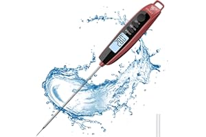 DOQAUS Thermometre Cuisine, 3s Lecture Instantané Thermomètre Cuisine, IPX6 Etanche, Thermomètre Viande avec Écran LCD RétroÉclairage et Sonde Longue, pour Viande, Bonbons, Lait, Vin, BBQ (Noir rouge)