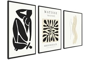 ag.art deco Affiche Decoration Murale 50x70 cm | Affiche Murale pour Salon et Chambre à Coucher | Poster Mural Sans Cadre | Lot de 3 Tableaux (Ensemble Matisse Noir)