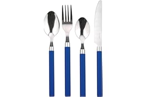 RB RENBERG RB RENBERG Funny Blue - Juego De Cubiertos 24 piezas de Acero Inoxidable - 6 Cucharas - 6 Tenedores - 6 Cuchillos - 6 Cucharas De Té - Acabado Tumble - Color Azul