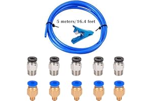 CESFONJER 5 Meter PTFE Schlauch Blau Teflonschlauch mit 5 Stück PC4-M6 Pneumatik-anschlussstücke und 5 Stück PC4-M10 Verbinder und Leitung Rohrschneider, für 3D-Drucker 1,75 mm Filament