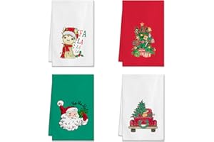 Ohok 4 Stück Weihnachten Handtücher 45x65 cm, Mode Dekoration Küchentücher Grinch Weihnachtsmann Geschirrtücher Weiche Mikrofasertücher für Badezimmer Küche Trockentuch Weihnachten Deko (Set D)