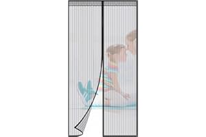 JOOFAN Magnetic Fly Screen Door - Hands Free Mesh Partition Keeps Bugs Out, Self Sealing Magnets，Pet and Kid Friendly，Full Frame Velcro-Like Installation (100 X 210CM，Black)