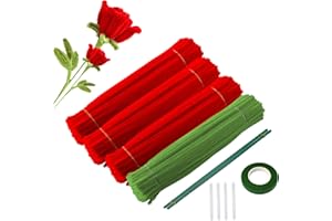 ATMWM 400 Stück Pfeifenreiniger zum Basteln, Pfeifenputzer Rot Chenilledraht Pfeifenreiniger, Blumenstrauß Pfeifenreiniger Blumen Set Pfeifenreiniger Grün Pfeifenputzer für DIY Dekorieren