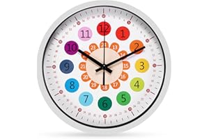 PALMCEE Wall Clock, 8-Inch Colorful Clock, Quiet Early Learning Wall Clocks, Battery Operated Kitchen Wall Clocks Decoration Clocks for Living Room Kids Room Bedroom Boys Gift