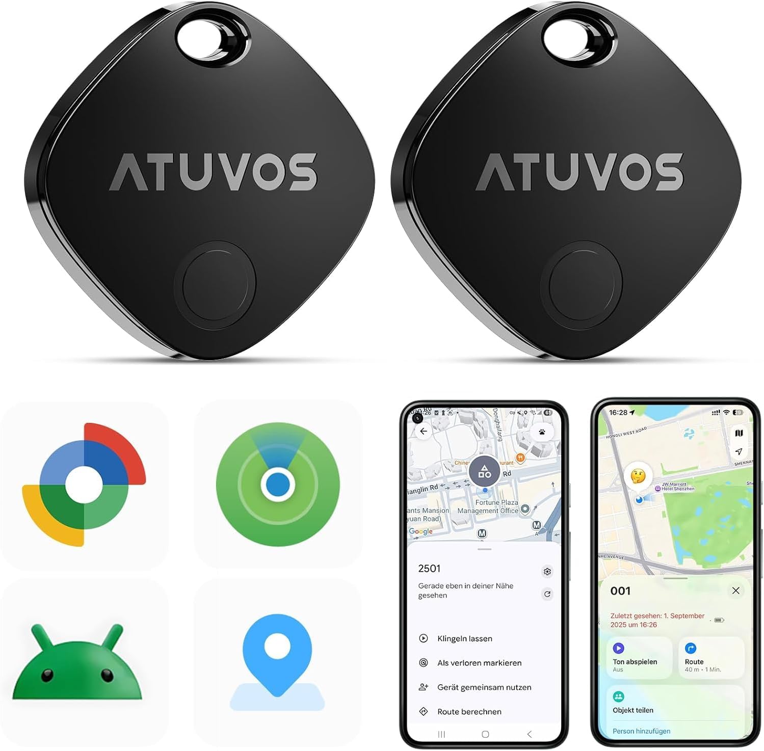 ATUVOS Air Tag Pro Smart Tags Tracker para Android e iOS, nuevo sistema dual buscador de llaves compatible con Google Mi dispositivo Buscar o Apple ¿Dónde está? App, Smart Tag Keyfinder para equipaje