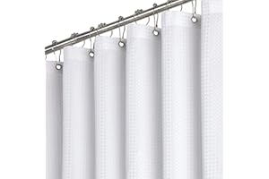 BTTN Duschvorhang Waffel 180x200 cm, Anti-Schimmel Schwere wasserdichte Stoff Textil Duschvorhang mit 12 Haken, Moderner Waschbar Gewichtete Dekorative Polyester Duschvorhang für Badewanne, Weiß