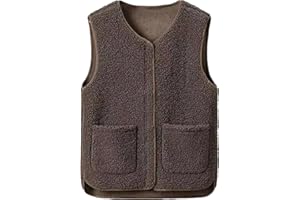 ZLQRSSWK Teddy Fleece Weste Damen Leichte Weste Fleeceweste Herbst Winter Warm Ärmellos Westen Leicht Casual Einfarbig V-Ausschnitt Damenweste Mit Taschen Pelzjacke Plüschweste