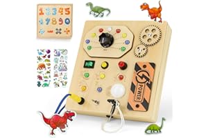 ALLJIA Wooden Busy Board for 1 Year Old, Montessori Educational Toys Gifts for Toddler Boys, LED Switches Seneory Board Toys, Plane Essential for Age 2 3 4 (Battery Excluded)