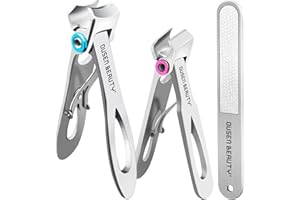 OUSEN BEAUTY Nail Clippers for Thick Nails, Wide Jaw Opening Nail Clippers with Curved and Slant Straight Blade Edge, Heavy Duty Thick Toenail Clippers Fingernail Cutters Set with File for Seniors Adult Men Women