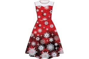 Evensu Women's Christmas Dress Plus Size Sleeveless Dress Women 1950s Vintage A-line Cocktail Holiday Party Dresses