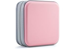 UENTIP CD Case,48 Capacity Hard Plastic Portable Travel DVD Case Protective Zipper CD Holder Car Storage Wallet Bag(Light Pink)
