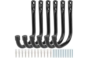 HEAVDACE Ganchos de almacenamiento de garaje, 6 ganchos en J resistentes, organizador de acero de montaje en pared para herramientas de jardín, bolsas, mangueras, escalera, equipo deportivo
