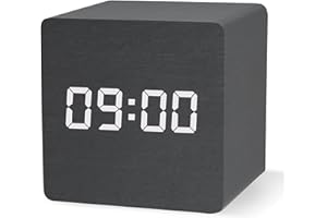 aboveClock Reloj Despertador Digital, Despertador con con 3 alarmas, 4 Niveles de Brillo, Pantalla LED Clara, Control de Voz, USB y Funciona con Pilas para Dormitorio, Oficina【Negro】