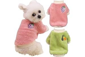 Yaopelky 2 vestiti invernali per cani di taglia piccola e media in pile, a collo alto, tuta con stampa di frutta, per chihuahua, Yorkie, orsacchiotto (rosa-verde, L)