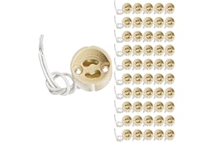Yiahin GU10 Bases para Lámparas, GU10 Casquillo para LED y halógeno, Portalámparas Zócalo de Cerámica, Con Cable de Silicona de Calidad, Conector Para LED GU10 y Bombilla Halógena, Pack de 50