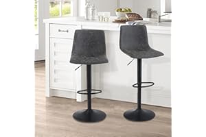 ALPHA HOME Bar Stools Set of 2 Adjustable Counter Height Bar Stools Swivel Breakfast Barstools Modern Kitchen Stools with Backs and Footrest, Comfortable PU Leather 2 pcs Counter Chairs, Grey