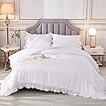 Andency White California King Comforter Set, 3 Pieces Shabby Chic Ruffle Solid Cal King Bedding Sets, Oversized All Season Soft Lightweight Down Alternative Bed Set for Adults Men Women
