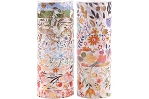 AVECMOI 18 rollos Floral Washi Tapes, 3M Gold Foil Washi Tape Estética Scrapbooking Washi Paper para Collage Decorativo, Línea Divisoria, Embalaje, Muebles de Pared