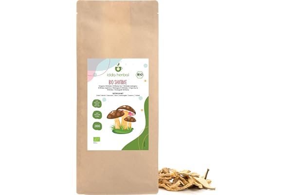 IDDA Herbal Shiitake svampar torkade ekologiska 200 g, svampar i skivor | Ekologiska torkade shiitake svampar för matlagning och mat, perfekt för soppor, wokgrätter, risrätter, såser