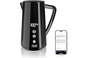Swan Alexa Smart Kettle, 1.5L Voice-Controlled Kettle with LED Touch Panel, 6 Temperature Settings, Keep Warm Function, Double Wall Insulated, Stainless Steel Interior, Black, SK14650BLKN