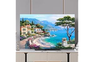 Hixingo TV Abdeckung Staubschutzhülle, 3D Landschaft Muster Schutzhülle Fernseher 32-80 Zoll TV Schutzhülle Fernsehabdeckung Fernseh Abdeckung Abdeckhaube für Fernseher (Meerblick,55inch)