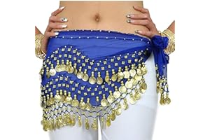 MSZSA 3 Rows Belly Dance Hip Scarf WRAP Belt Dancer Skirt Costume Coins