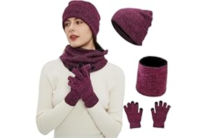 JYCY 3PCS Beanie Hat Scarf Touchscreen Gloves Set for Men and Women Winter Warm Knit Hat Fleece Lined Unisex Christmas present