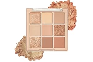 GEEWHILE Nude Eyeshadow Palette, 9 Colors Matte Shimmer Eyeshadow, Highly Pigmented Long Lasting Matte Eyeshadows Palette,Waterproof Beige Earth Neutral Smoky Eye Shadows