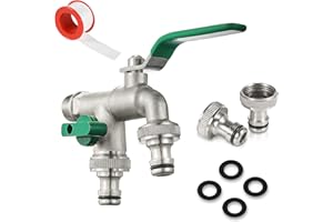 ARLOPU Grifo de Jardín, 1/2 x 3/4 Grifo de Doble Salida, Grifo de Exterior resistente al óxido y a las Heladas con Doble Conexión y Boquilla para Manguera para Jardín, lavadora y uso Industrial, Latón