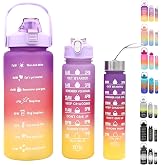 Smartizi 3'l&uuml; Motivasyonel Matara Seti - &Ouml;zel Renk Ge&ccedil;işli Tasarım 2 L + 900 ml + 300 ml Su Şişesi Takımı
