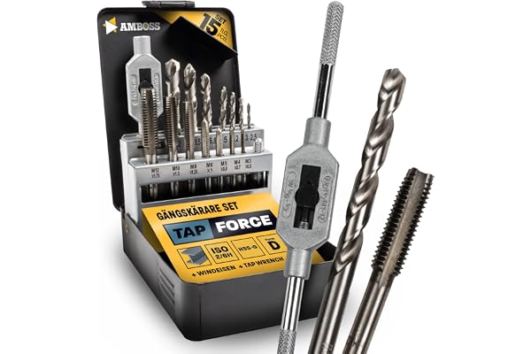 Gängskärare set metrisk, M3 – M12, 15 st. HSS-G/vindjärn/städ Tap Force/gängskärsats, gängskärningssortiment, skärsats, gängt