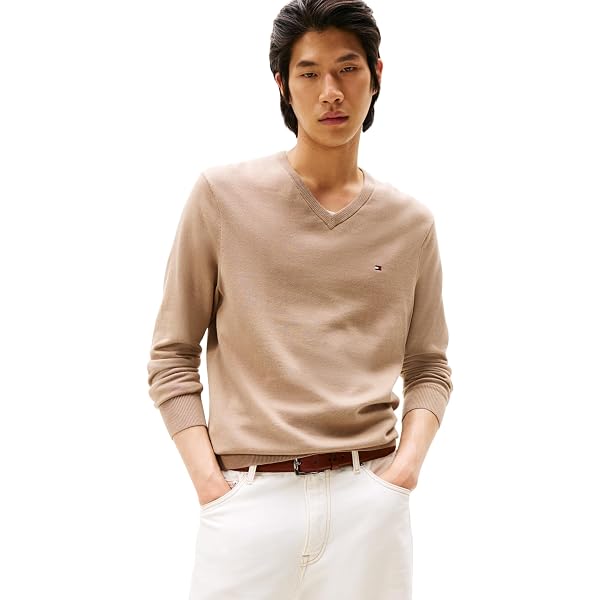 Pull BOSS H-Birvo En Laine Vierge à Col V | Maille à Structure Variée, Manches Longues, Coupe Classique