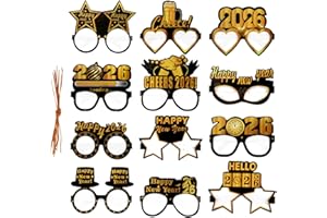 Sahunfri 12 Paia Occhiali di Capodanno 2026, Occhiali da Festa in Cartoncino Argento con 12 Stili Diversi, Divertenti Accessori per Foto per Adulti e Bambini