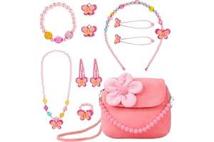 MEMOFYND Bolsa de Joyería de Flores, Juego de Accesorios de Color Rosa, Bolso de Mano para Niños y Niñas, Juego de Ropa para Fiesta, Regalo para Niños y Niñas, Hierro